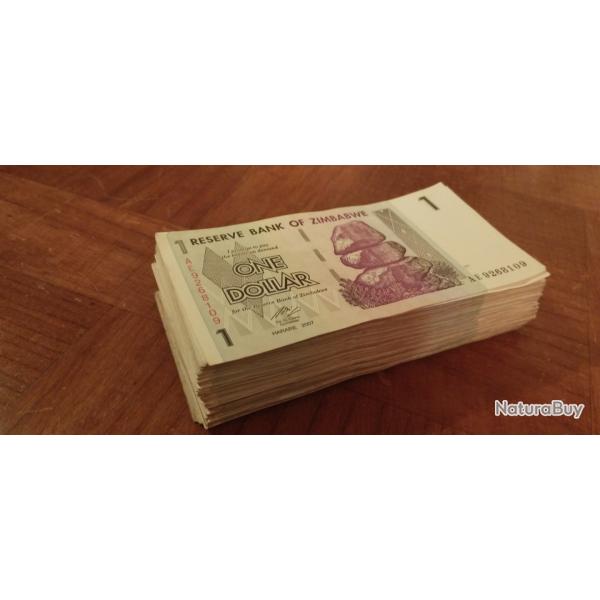 Billet de banque Zimbabwe One dollar lot 100 billets liasse de billets