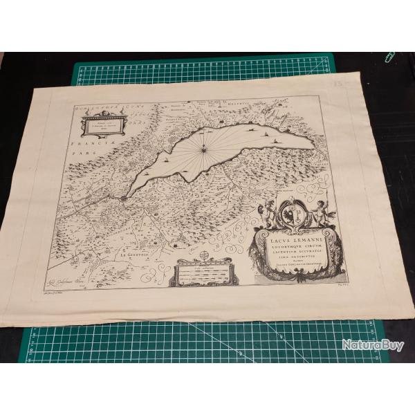 CARTE ANCIENNE DU LAC LEMAN , BLAEU, GRAVURE LITHOGRAPHIE,?