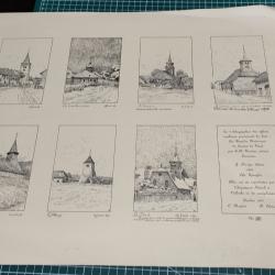 7 EGLISES COMBIERES DU CANTON DE VAUD 1896, LITHOGRAPHIE NUMEROTEE 50 EXEMPLAIRES REEDITION 1974