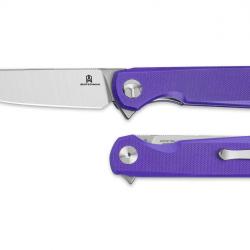 Couteau BESTECHMAN Flick Purple Lame Drop Point SW Acier D2 Manche G10 Liner Lock KIVT Clip BTKMK13B