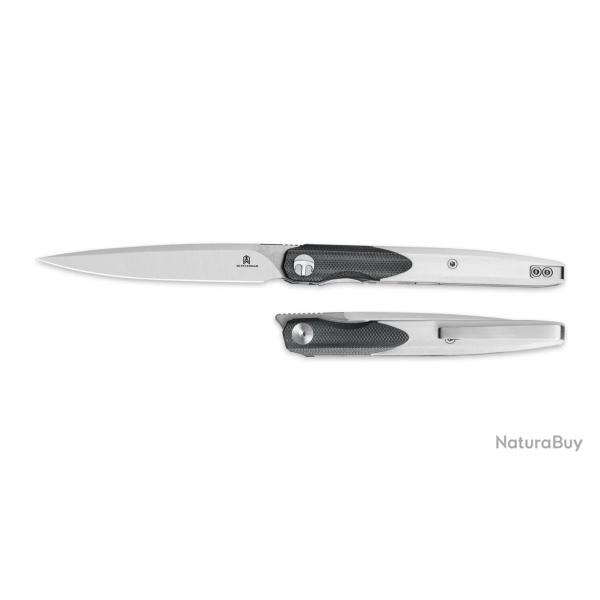 Couteau BESTECHMAN Lanza Black+White G10 Lame Acier 14C28N Manche G10 Liner Lock Clip BTKMK14A