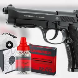 Pack Pistolet BERETTA M92A1 co2 cal.4.5 + porte cible + cibles + 5 co2+ billes