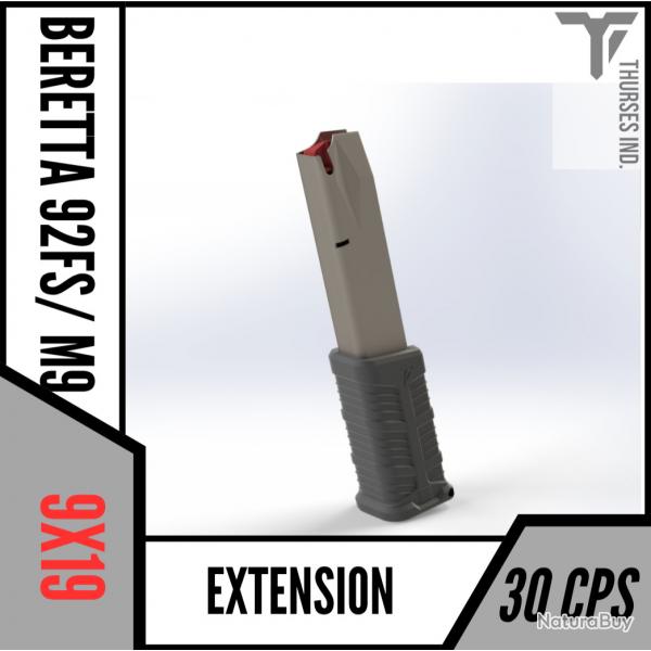 Extension chargeur beretta 92 fs m9 9mm talon rallonge 30 coups THURSES INDUSTRIES