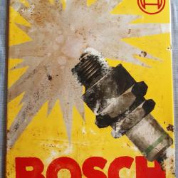Panneau en tôle émaillée de marque BOSCH, années 1930, Bougie. ROBERT BOSCH A.G.  Etat satisfaisant,