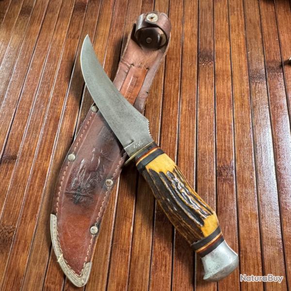 COUTEAU - POIGNARD ALLEMAND SKINNER KNIFE 496 PAR EDGE BRAND A SOLINGEN ANNE 1945-1955