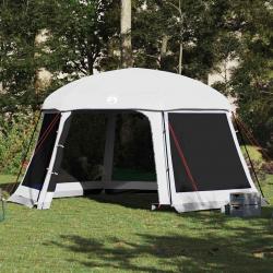 Tente piscine toit amovible parois maille gris 512x458 cm alsavelo
