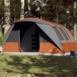 Tente familiale tunnel 7 personnes gris et orange imperméable alsavelo