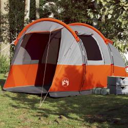 Tente de camping tunnel 4 personnes gris et orange imperméable alsavelo