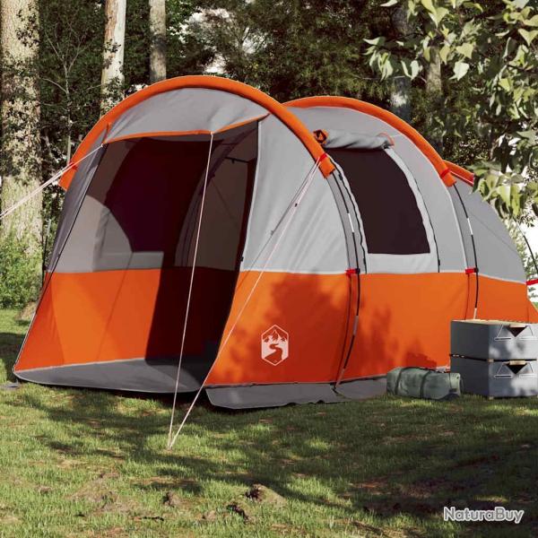 Tente de camping tunnel 4 personnes gris et orange impermable alsavelo