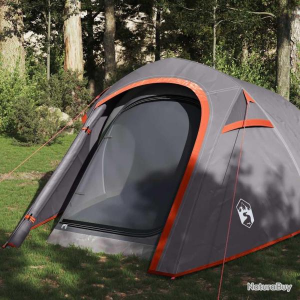 Tente de camping tunnel 3 personnes gris et orange impermable alsavelo