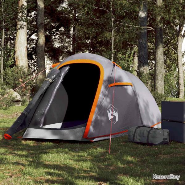 Tente de camping tunnel 2 personnes gris et orange impermable alsavelo