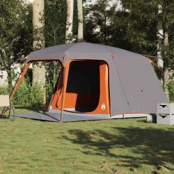 Tente de camping avec dôme porche 5 personnes gris et orange alsavelo