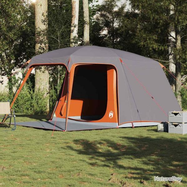 Tente de camping avec dme porche 5 personnes gris et orange alsavelo