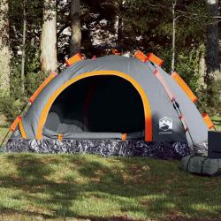 Tente de camping 4 personnes gris et orange libération rapide alsavelo