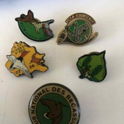 LOT DE 5 PIN'S ASSOCIATIONS CHASSE DIVERS, COLLECTION (2)