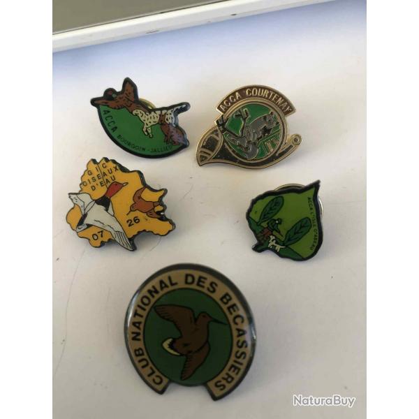 LOT DE 5 PIN'S ASSOCIATIONS CHASSE DIVERS, COLLECTION (2)