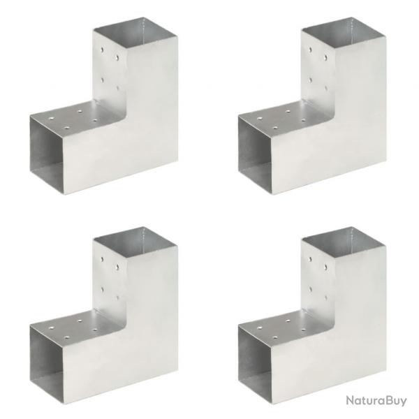 Connecteurs de poteau 4 pcs Forme en L Mtal galvanis 81x81 mm