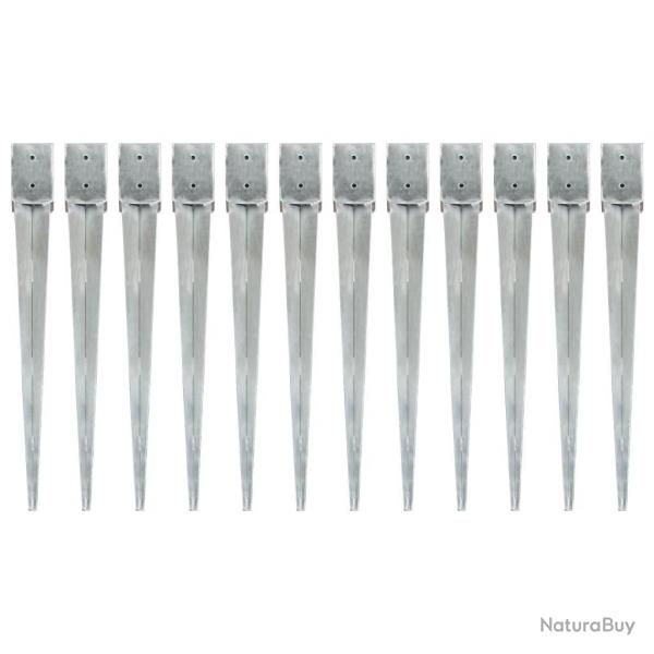 Piquets au sol 12 pcs Argent 10x10x91 cm Acier galvanis