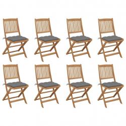 Chaises pliables d'extérieur et coussins lot de 8 Bois d'acacia