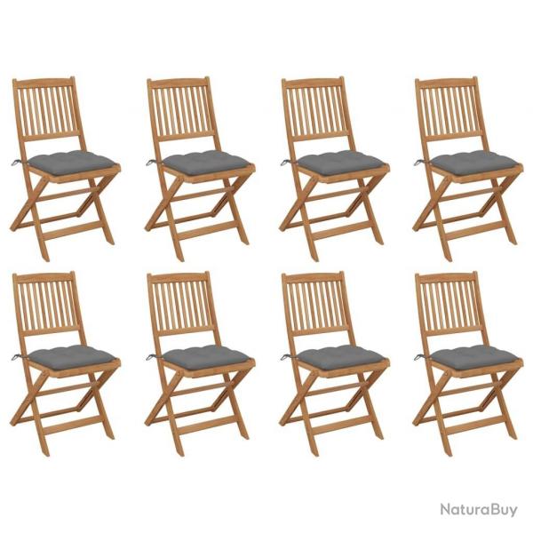 Chaises pliables d'extrieur et coussins lot de 8 Bois d'acacia