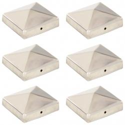 Bouchons de poteau de clôture pyramidaux 6 pcs Inox 81x81 mm