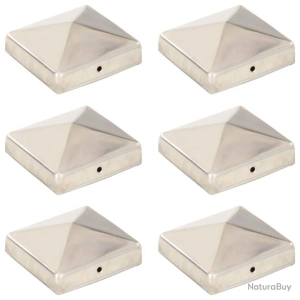 Bouchons de poteau de clture pyramidaux 6 pcs Inox 81x81 mm