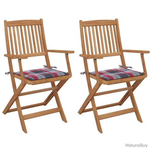 Chaises pliables de jardin lot de 2 avec coussins Bois d'acacia