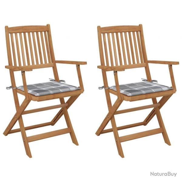 Chaises pliables de jardin lot de 2 avec coussins Bois d'acacia