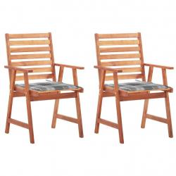 Chaises à manger d'extérieur lot de 2 et coussins Acacia massif