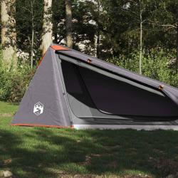 Tente de camping tunnel 1 personne gris et orange imperméable