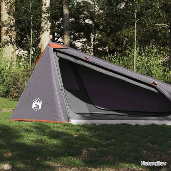 Tente de camping tunnel 1 personne gris et orange impermable