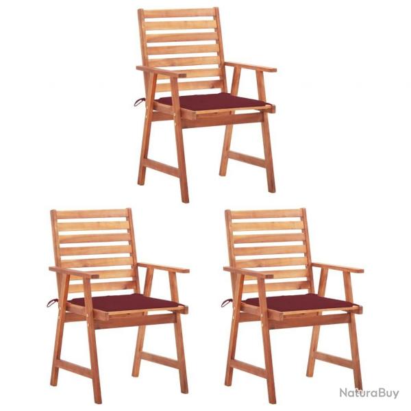 Chaises  manger d'extrieur lot de 3 et coussins Acacia massif