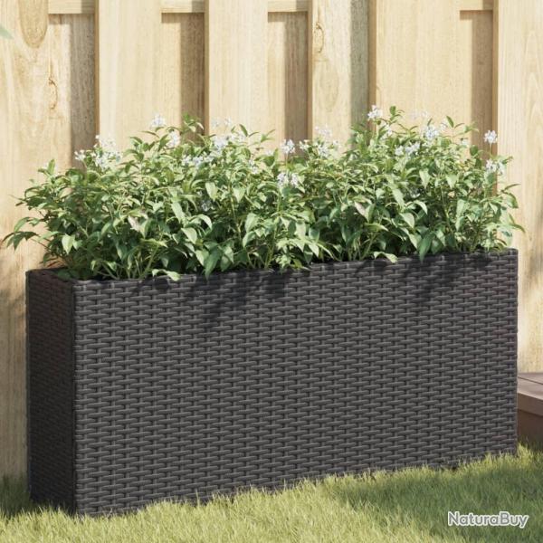 Jardinire avec 2 pots noir 90x20x40 cm rsine tresse