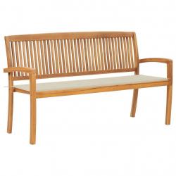 Banc de jardin empilable et coussin 159 cm Bois de teck massif