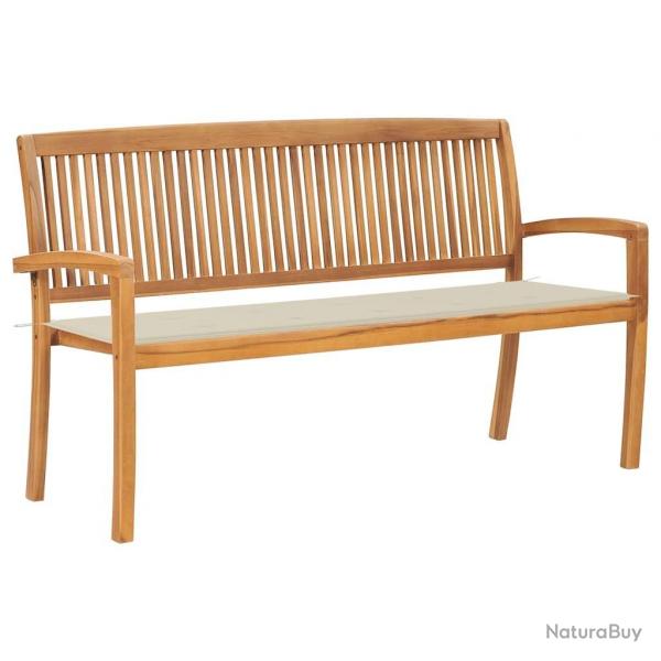 Banc de jardin empilable et coussin 159 cm Bois de teck massif