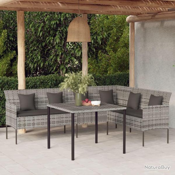 Canap de jardin en forme de L et coussins gris rsine tresse