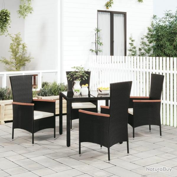 Chaises de jardin lot de 4 avec coussins Rsine tresse Noir