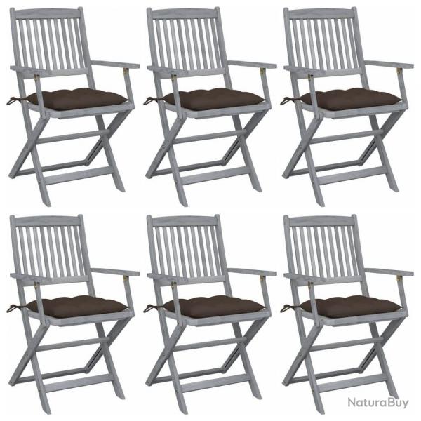 Chaises pliables d'extrieur lot de 6 et coussins Bois d'acacia
