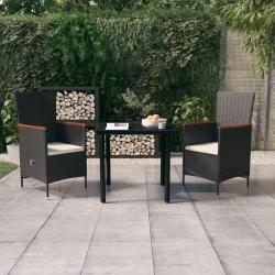 Ensemble à manger de jardin avec coussins 3 pcs noir