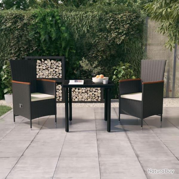 Ensemble  manger de jardin avec coussins 3 pcs noir