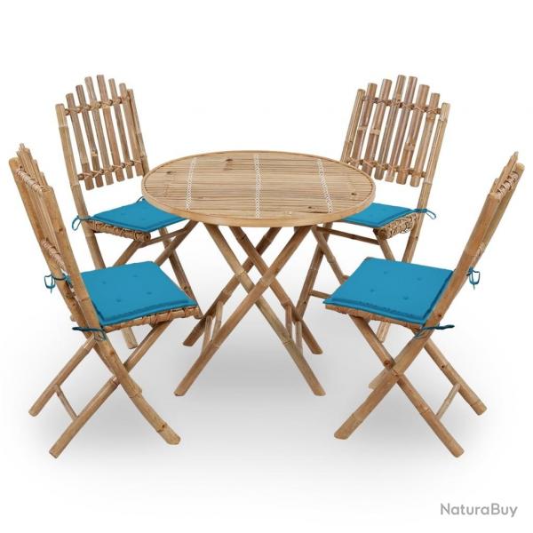 Mobilier  dner d'extrieur pliable 5 pcs avec coussins bambou