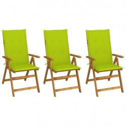 Chaises pliables de jardin lot de 3 avec coussins Bois d'acacia