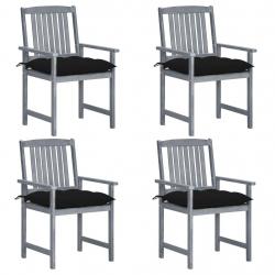 Chaises de jardin et coussins lot de 4 Gris Bois acacia massif