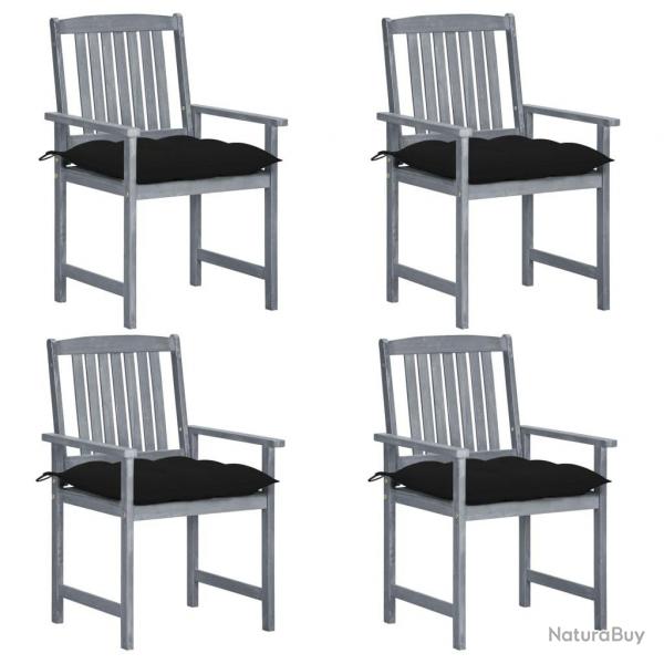 Chaises de jardin et coussins lot de 4 Gris Bois acacia massif