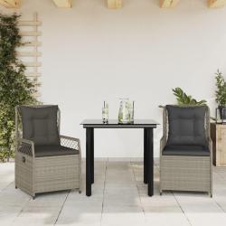 Ensemble à manger de jardin 3pcs coussins gris clair poly rotin