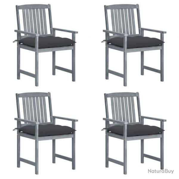 Chaises de jardin et coussins lot de 4 Gris Bois acacia massif