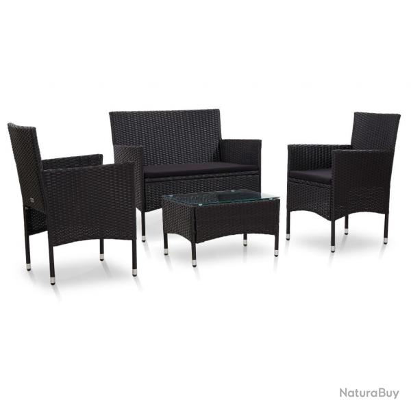 Salon de jardin 4 pcs avec coussins Rsine tresse Noir