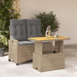 Ensemble à manger de jardin et coussins 2 pcs beige poly rotin