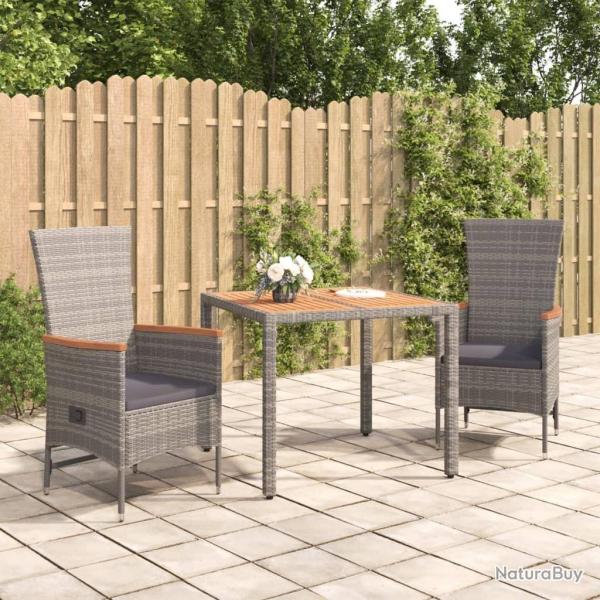 Ensemble  manger de jardin 3 pcs coussins gris rsine tresse