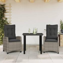 Ensemble à manger de jardin 3 pcs coussins gris résine tressée